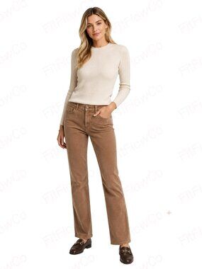 CHAPS Denim Corduroy Pants Women Size 10 Tan Camel Mid Rise Straight Leg